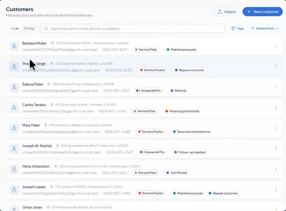List and map views of the SetSale customer database featured in the August product update.