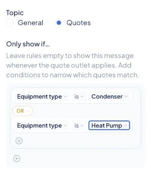 SetSale display rules with Equipment type is Condenser OR Equipment type is Heat Pump.