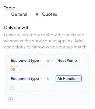 SetSale display rules with Equipment type is Heat Pump OR Equipment type is Air Handler.