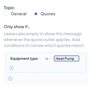 SetSale display rules with Equipment type is Heat Pump. Name the affected model in the message.